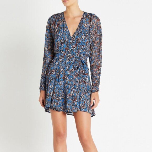 IRO Bustle Dress Mini Long-Sleeve Blue Size US 34/XS - Picture 1 of 6